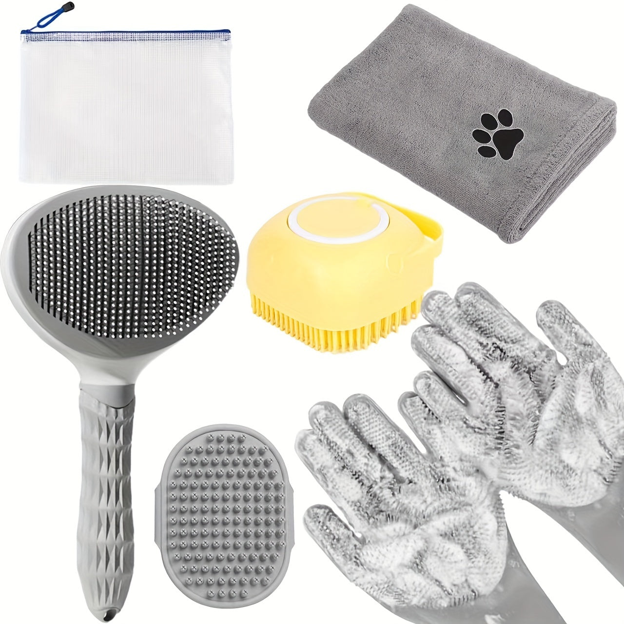 6pcs Dog Grooming Kit: Bath Brush, Towel & Washing Gloves - Shedding Control for a Shiny Coat