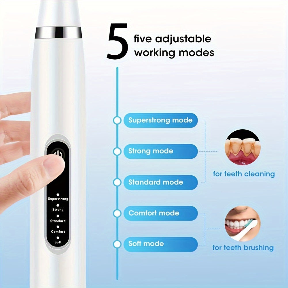 Ultra Whitening Electric Toothbrush With 5 Modes - Plaque & Stain Removal, Usb Rechargeable, Includes Dental Mirror, Fragrance-Free