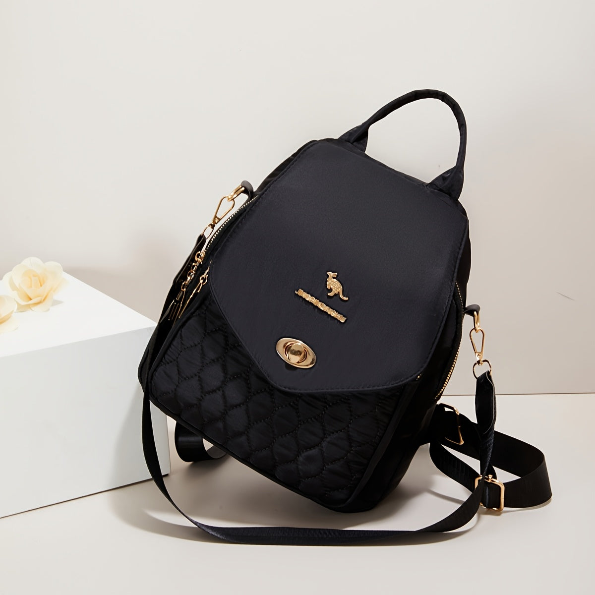 3-in-1 Convertible Backpack for Women - High Quality Nylon with Kangaroo Pocket & Adjustable Shoulder Straps, Lightweight Multifunctional Bag for Commuting, Travel, Work - Easy Wipe Clean, Black