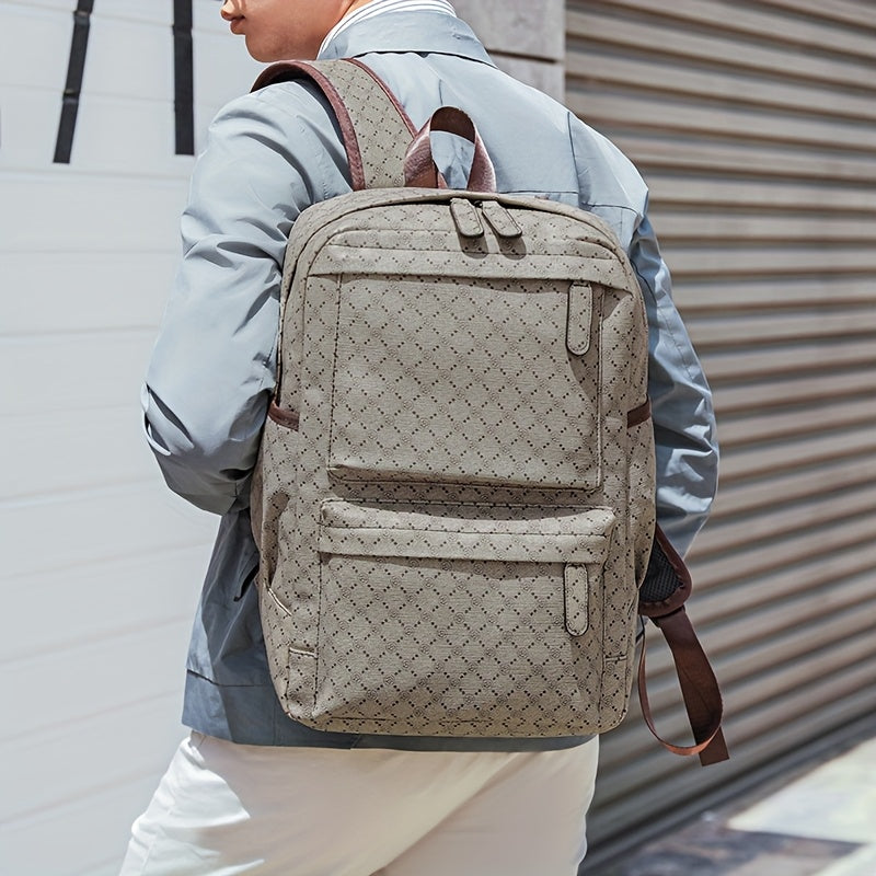 LUMG Men's Large Capacity 15.6-Inch Laptop Backpack with Multiple Compartments, Gray Geometric Design, Business & Travel Backpack for Work, School, or Father's Day Gift, Computer Backpack, Textured Finish