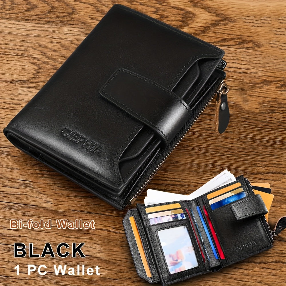 1pc CIEPHIA Men's Genuine Leather Wallet - RFID Blocking -Theft, Vintage Brown (Dark tan/, with Zipper Closure, 17-Card Holder, Coin Pocket, ID Window, Multi-Compartment - Heavy-Duty Full-Feature Wallet for Men, Ideal Gift fo
