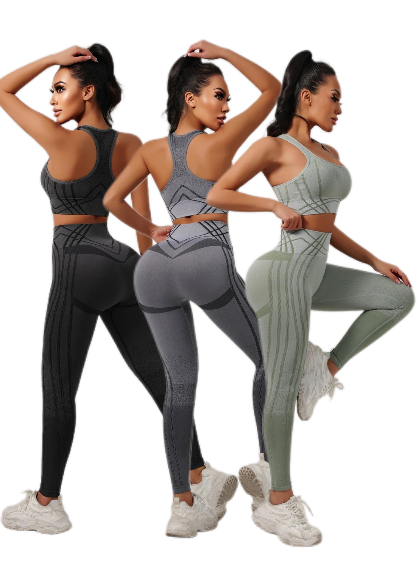 Women'S High Waist Yoga Pants And Sports Bra Set 3pcs Set
