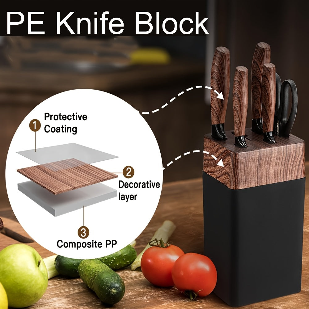 7pcs Chef Knife Set with PE Knife Block - Heavy-Duty 304 Stainless Steel Blades, Extra Sharp Non-Slip Ergonomic Handle Professional Kitchen Knives (Chef, Paring, Slicing, Bread, Utility, Scissors-like) - Complete Cutting Kit