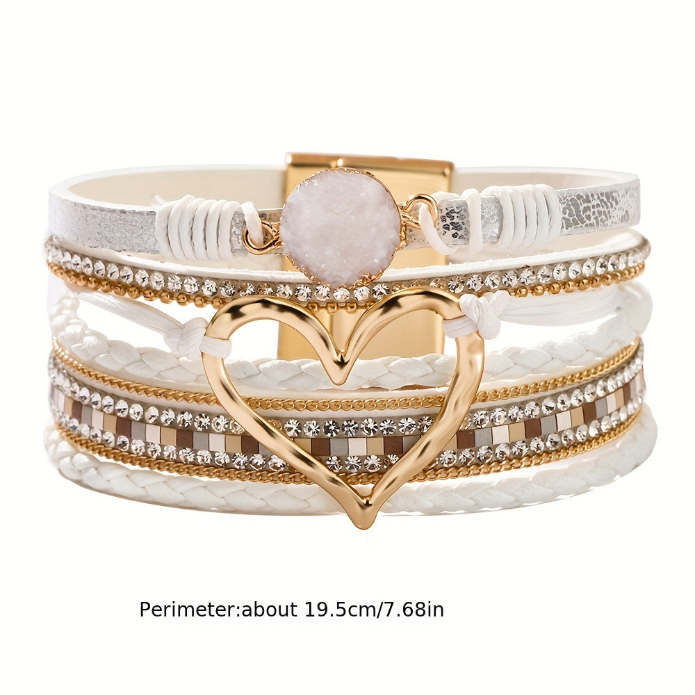 Bohemian Multi-layer Leather Bracelet Hand-woven Bracelet Golden Big Heart Ladies Fashion Bracelet