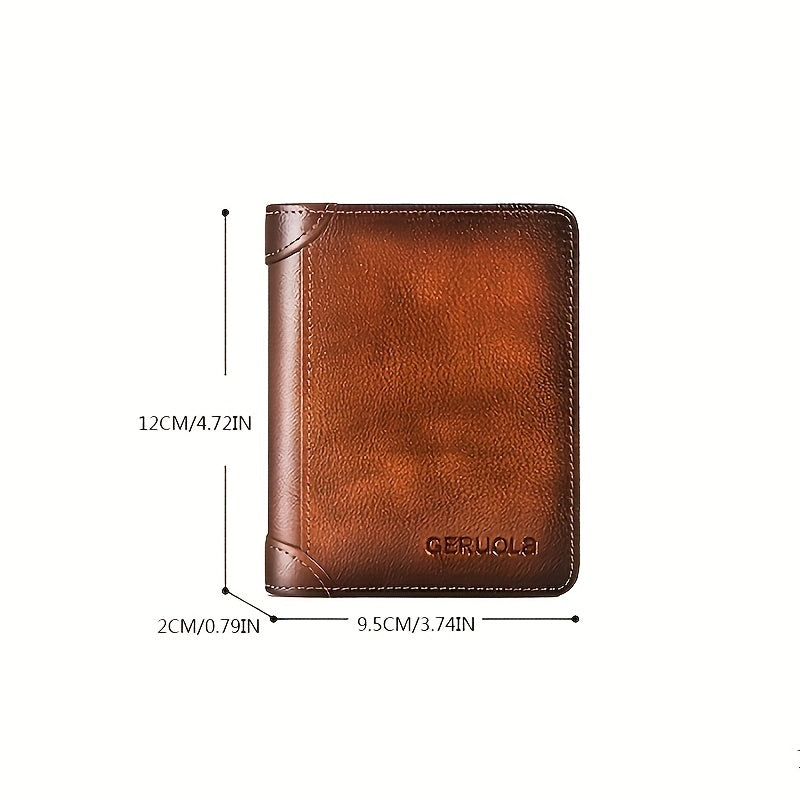 Men's Genuine Leather Premium Slim Driver's License Card Holder, Trendy 3-Fold Wallet, Top-Grain Cowhide, Large Capacity RFID Blocking Credit Card Holder, Portable Cash Work Business Commuter Office Anniversary Couple Birthda