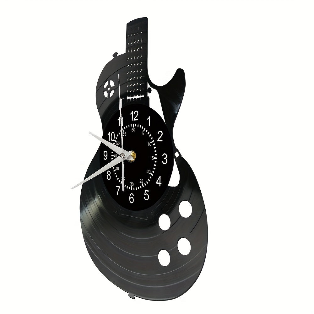 1pc Guitar Vinyl Wall Clock Gifts For Holiday, Black Music Wall Clock Instrument Art Unique Gifts For Men Women Guitar Player For Birthday Wall Decor, Fall Halloween Decor