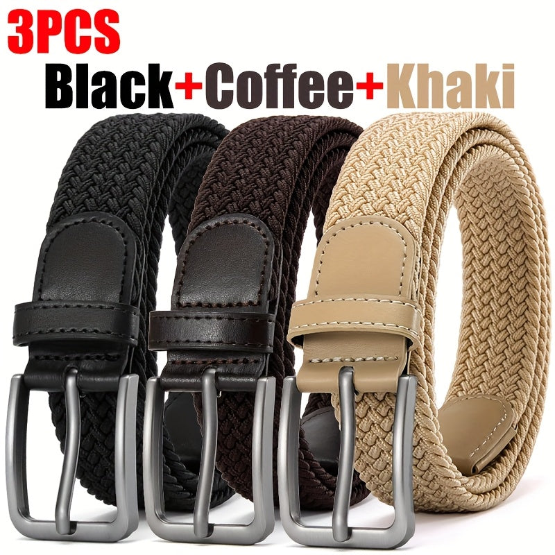 3pcs, Men's Sports Elastic Belt, Golf Belt with High Quality Alloy Buckle, Woven Hole-less Design, Adjustable Size Anywhere, Comfortable, Breathable, Match with Jeans and Casual Pants Clothing Accessory, A Multi-Functional Be