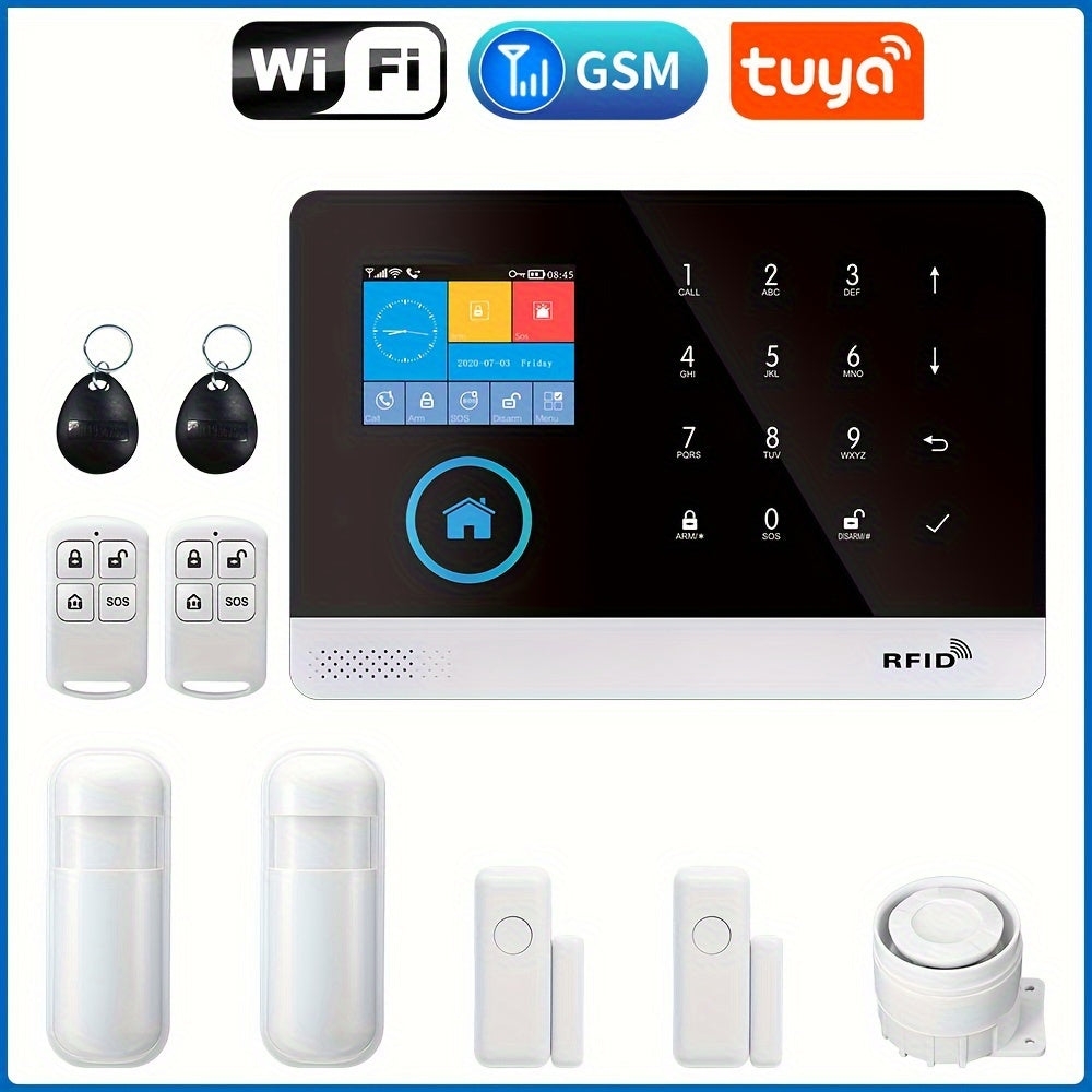 WiFi + GSM Auto-dial Smart Home Security Alarm System 433MHz LCD Display Alarm Panel Door Window Sensor PIR Motion Sensor Kit APP Remote Control Compatible With Alexa Google Home