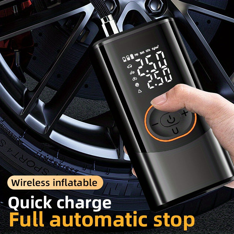 Portable Air Compressor with Digital Pressure Gauge, 150PSI Rechargeable Battery, LED Light, Wireless Tire Pump for Cars, Motorcycles, Bicycles, etc., Black, Motorcycle Tire Inflation, Compact Design, Durable Construction, Us