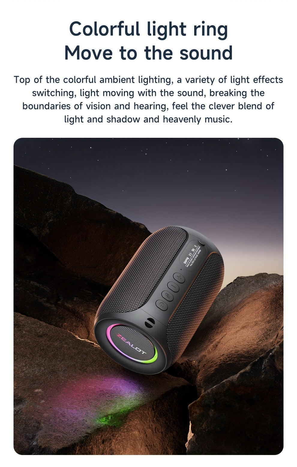 ZEALOT S32Pro 15W Wireless Speaker, Portable Bass, TWS Supports Dual Pairing, 3600mAh Battery, RGB Light, 10 Hours of Gaming Time, Loud Stereo, Charging Cable And Auxiliary Cable, Compatible With Memory Card/usb Insert, Suita