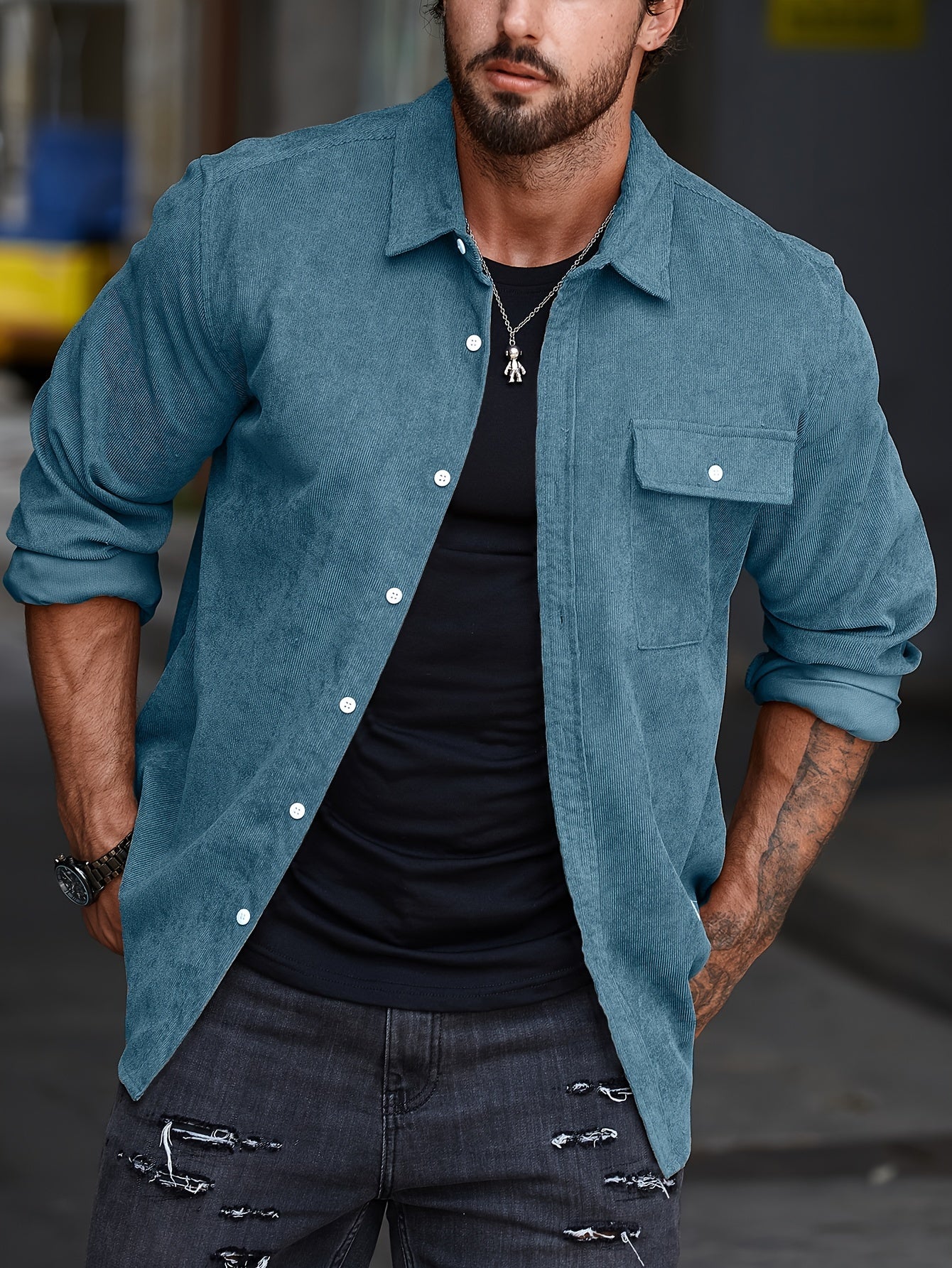 Stylish Men's Casual Lapel Shirt - Comfortable Button-Up Long Sleeve Shirt For Everyday Wear
