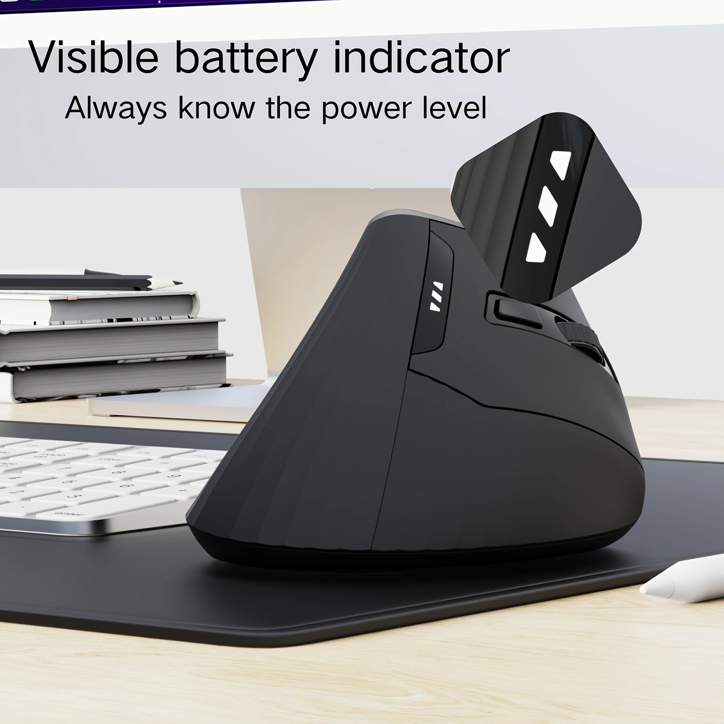 2.4Ghz Vertical Wireless Mouse with Visible Battery Display, 6 Keys, Ergonomic, Plug and Play for Office and Study