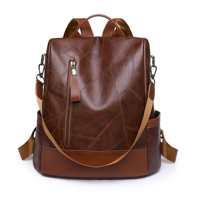 Women's Backpack - Large Capacity, & Travel Bag with Golden-Tone Hardware, Adjustable Shoulder Straps & Front Zipper Pocket - Coffee Brown/Beige/Red/Black Handbag for College, Business, Daily Use (Stylish Durable PU, Bags For