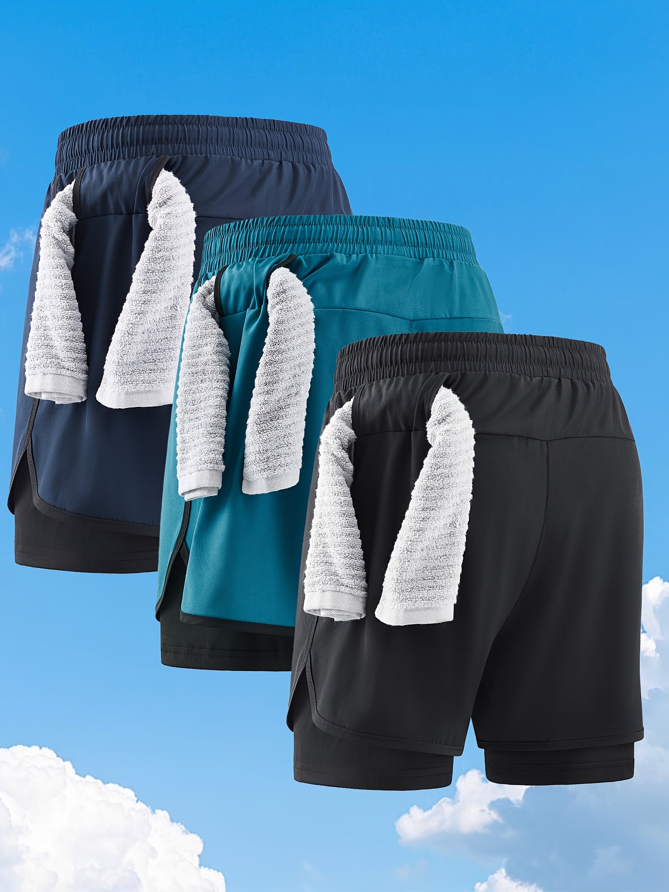 Zhiyu OBM 3pcs Men's Fitness Running Shorts, Elastic Waistband, Soft Lining, Towel Included, Perfect as a Gift