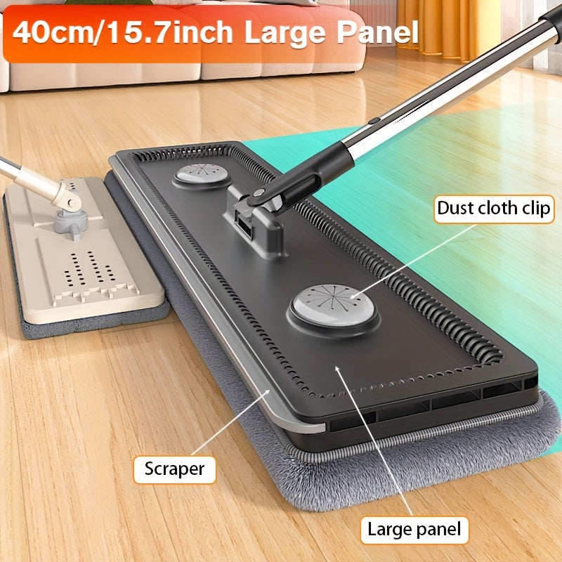 Lazy Hands-Free Flat Mop And Bucket Set with 4pcs Mop Pad- Dual-Purpose Dry And Wet Cleaning, Ideal for Bedroom, Kitchen, Living Room, Bathroom - Durable Plastic, for Household And Floor Cleaning, Tile Marble Floor Cleaning M