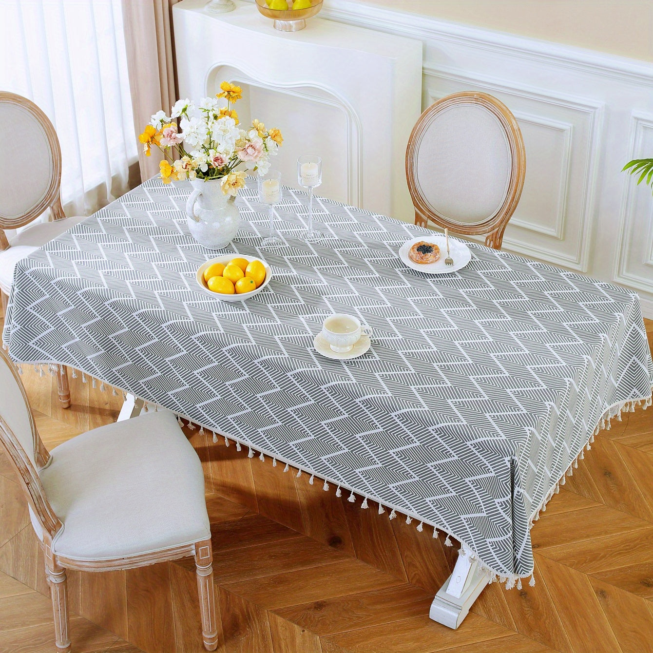 1pc, Bohemian Geometric Wave Pattern Tablecloth - European Style Cotton and Linen Rectangular Tablecloth for Farmhouse, Restaurant, Picnic, Camping, Birthday Party Decoration and Home Decor