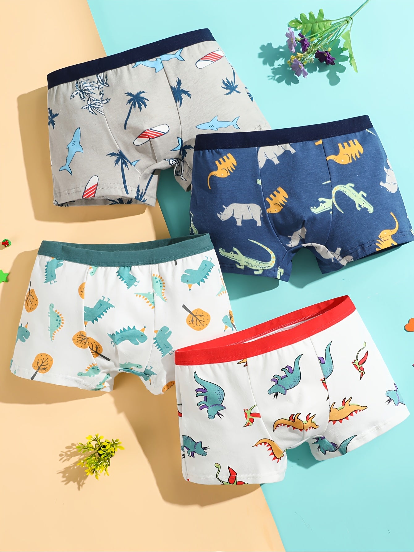 8pcs Boys' Boxer Briefs with Dinosaur & Excavator Truck Cartoon Designs - Breathable Stretch Fabric, Elastic Waistband, Soft Casual Underwear for Youngsters, Youth Boy Stylish Boxers
