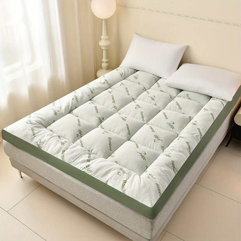 Ultra Soft King Size Mattress Topper - Bamboo Pillow Top Mattress Pad for Pressure Relief, Cooling & Breathable, Foldable Design, All-Size for Bedroom, Hotel, Dorm, Camping - Green Grey, Perfect Holiday Gift, Dorm Room Essent