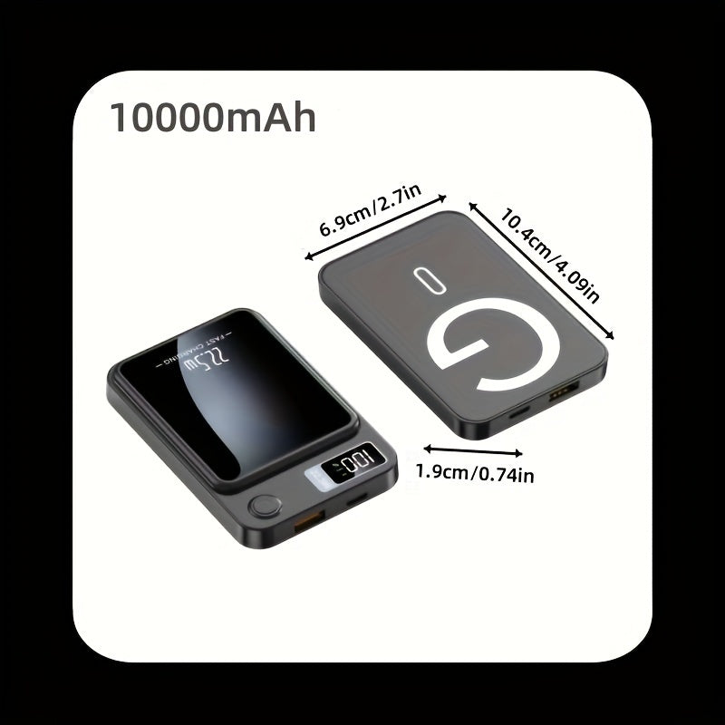 1pc KOILAGER 10000mAh Portable Power Bank with Ultrathin Magnetic Wireless Charging, 22.5W Super Fast Charge, PD20W Bi-directional Fast Charging, 15W Wireless Power, LED Display, Dual Power USB/Type-C for iPhone 16/15pro/14ma