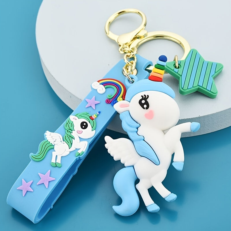 Creative Cute Multicolor Rainbow Pony Cartoon Unicorn Car Bag Keychain Keychain Men And Women Pendant Small Gifts
