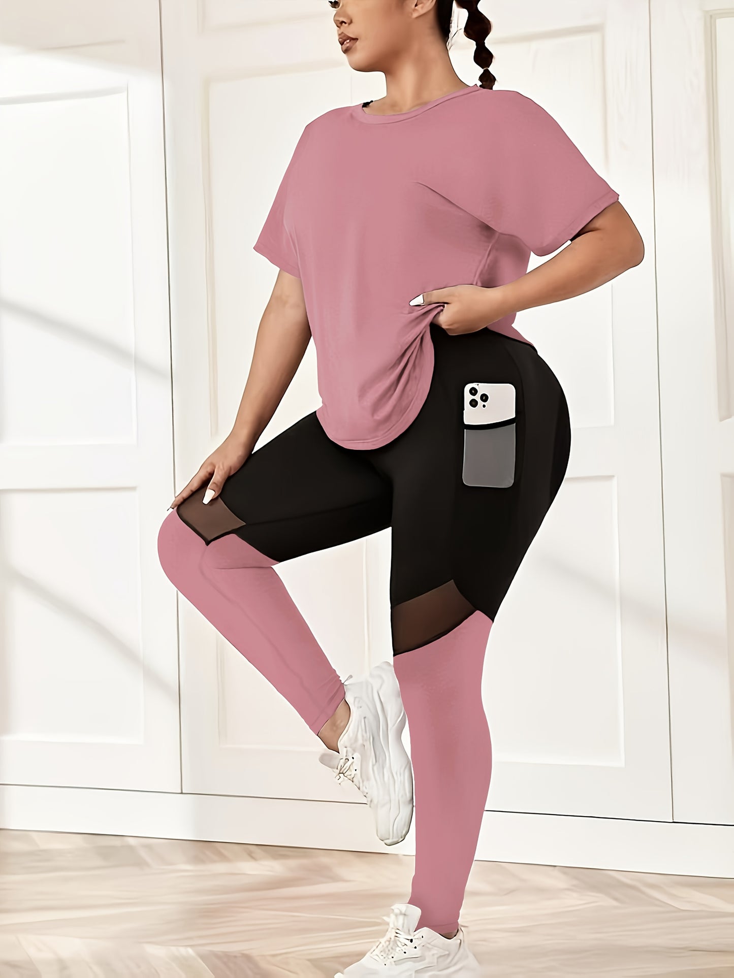 205 New Fashion Backless Quick-Dry Short Sleeve Top and Loose-Fit Sports Pants Fitness Set