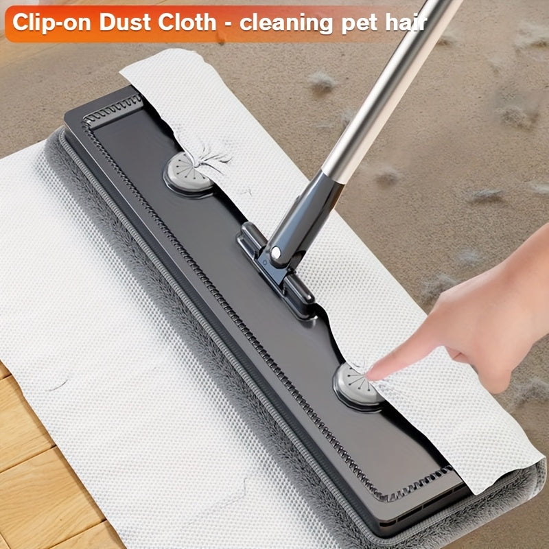 Lazy Hands-Free Flat Mop And Bucket Set with 4pcs Mop Pad- Dual-Purpose Dry And Wet Cleaning, Ideal for Bedroom, Kitchen, Living Room, Bathroom - Durable Plastic, for Household And Floor Cleaning, Tile Marble Floor Cleaning M