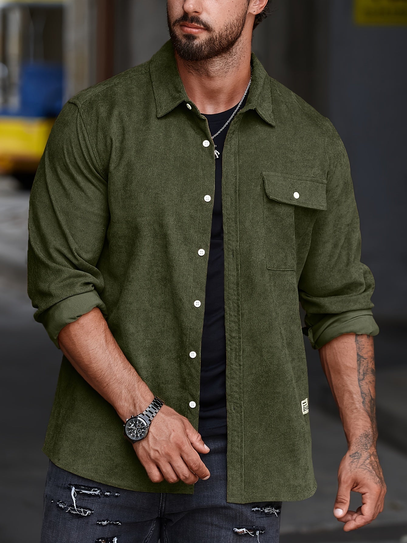 Stylish Men's Casual Lapel Shirt - Comfortable Button-Up Long Sleeve Shirt For Everyday Wear