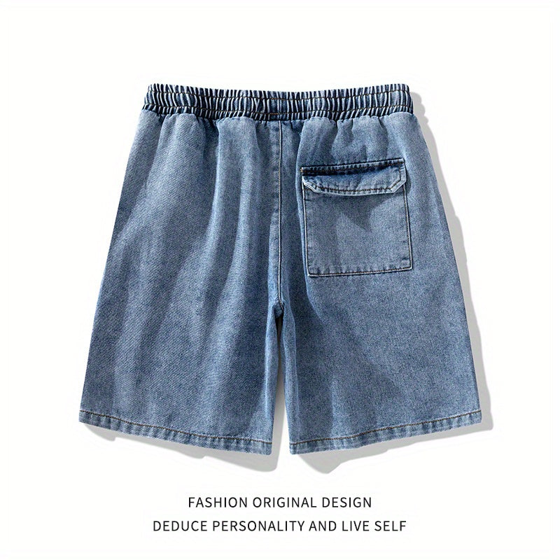 Classic Men's Denim Shorts - Casual Regular Fit Mid-Rise Drawstring Waist Lightweight Summer Shorts for Fishing, Hiking & Daily Wear, Jean Shorts