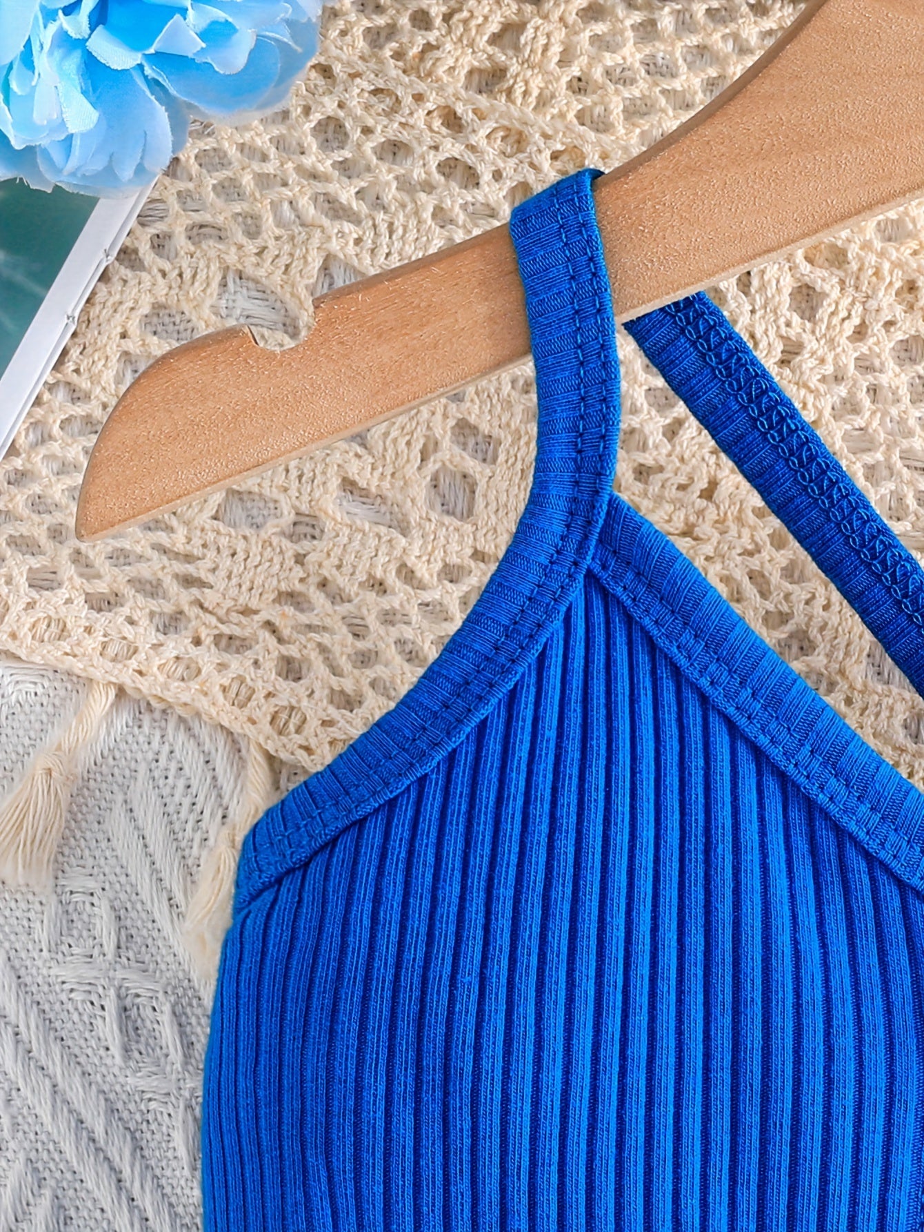 Girls' Summer Casual Floral Print Off-Shoulder Jumpsuit with Adjustable Waist Belt - Lightweight Breathable Shorts for Outdoor Play & Daily Wear, Blue & White Flower Design, Perfect for Weekend Outings, Cute Outfits for Girls