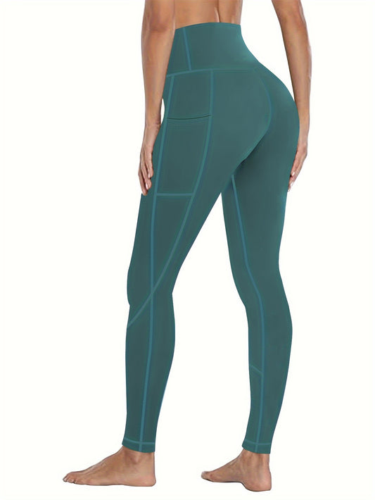 Women's Plus Size Slimming Yoga Leggings with Pockets - High Waist, Breathable & Stretchy Activewear for Running and Fitness
