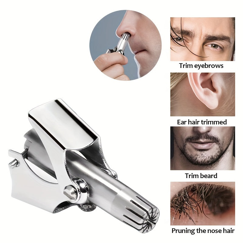 Stainless Steel Nose Hair Trimmer for Men & Women, Manual High-Quality Small Round Head,, Hypoallergenic Ear & Nose Hair Cutter, No Battery Needed, Washable