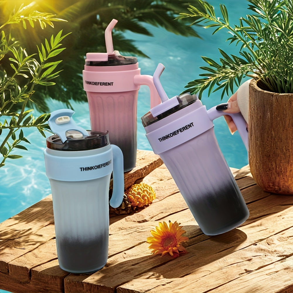 1pc 780ml/28oz Stainless Steel Insulated Cup with Handle, Double-Layer Vacuum Insulated Coffee Cup, Leak-Proof and Drop-Proof with Lid and Straw, Perfect Holiday Gift for Friends, Suitable for Outdoor Fitness, Camping and Tra