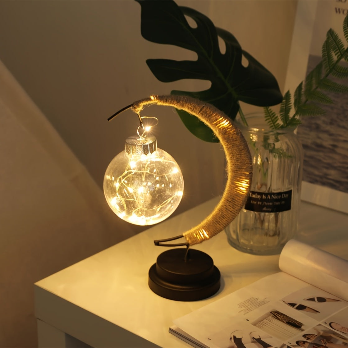 LED Ball Lamp Wrought Iron Moon Lamp, Plastic And Iron Bar Desk Lamp Decorative Lamp, Bedroom Decorative Modeling Lamp (battery Not Included) Halloween, Christmas Decor For Hotel/catering/event Holding