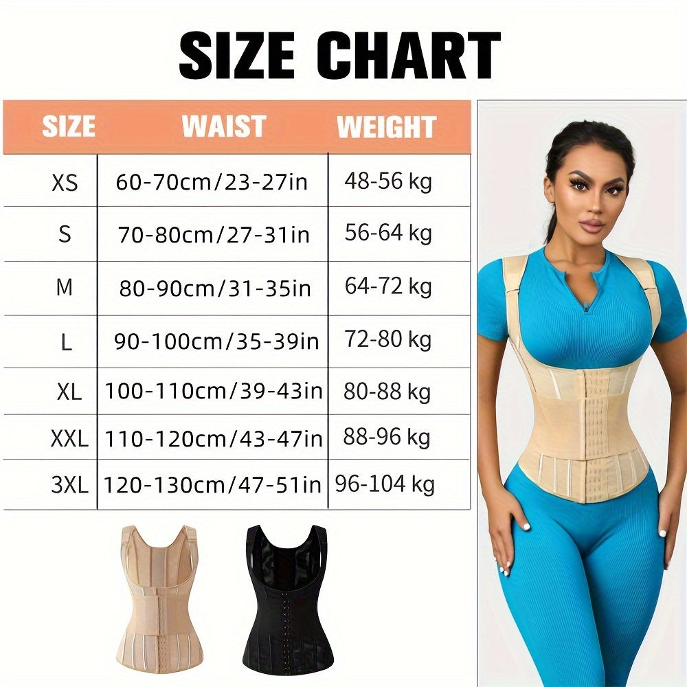 Polyamide Women's Waist Trainer Corset - Back Support with Dual Waist Straps, Adjustable Shoulder Straps, Hard Control Knit Fabric Cincher, Breathable with Steel Frame Support, 72.7% Polyamide 27.3% Elastane, Washable - 1 Pc