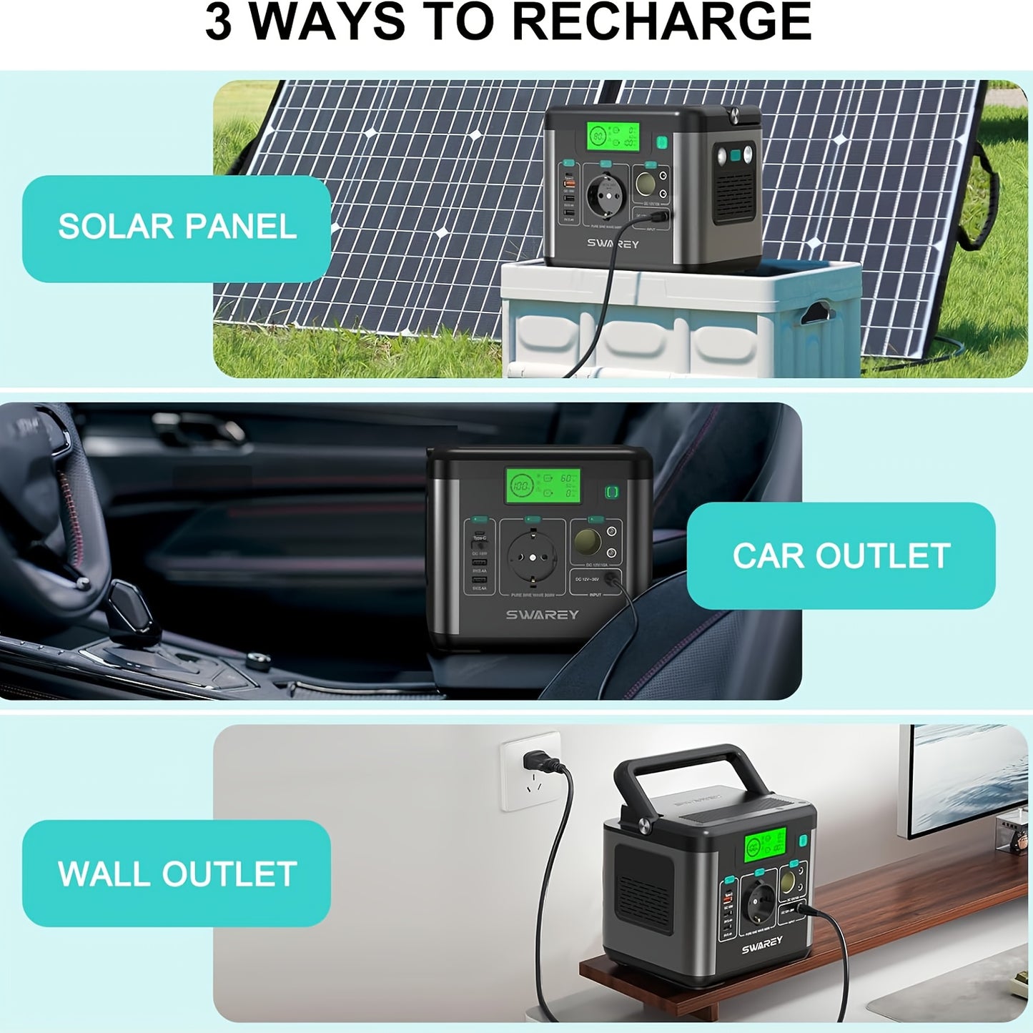 Swarey 300W Power Station with 100W Solar Panel, Power Bank with AC Outlet, 222 Wh Portabale External Battery Pack, PD 65W Fast Charging Laptop Charger Battery for Business Travel Camping Home Emergency Outage Laptop Camera