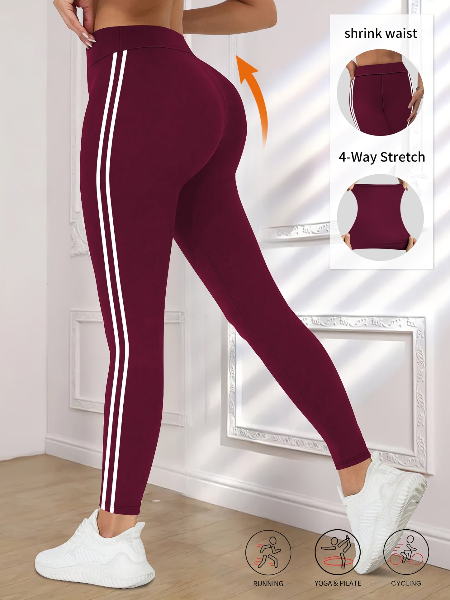 Women'S High-Waisted Black Side Stripe Leggings - Compression Fit, 4-Way Stretch, Crop Length, Sports Pants for Fitness and Casual Wear, Athletic Wear|Side Stripe Leggings|Compression Fit Leggings