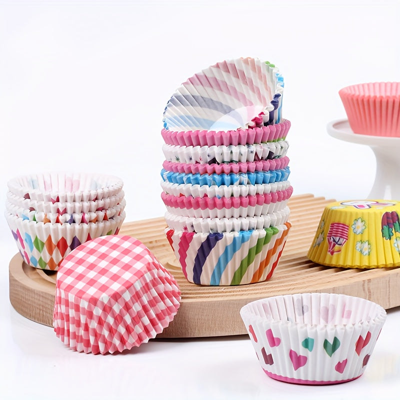 100pcs, Disposable Muffin Cups, Colorful Pattern Cupcake Cups, Greaseproof Paper Cupcake Liners, Muffin Molds, Baking Tools, Kitchen Gadgets, Kitchen Accessories