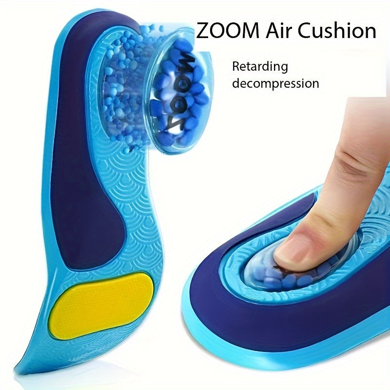 Dual silicone sports insole with air vent, shock absorber, breathable, sweat-absorbent. Unisex inserts.