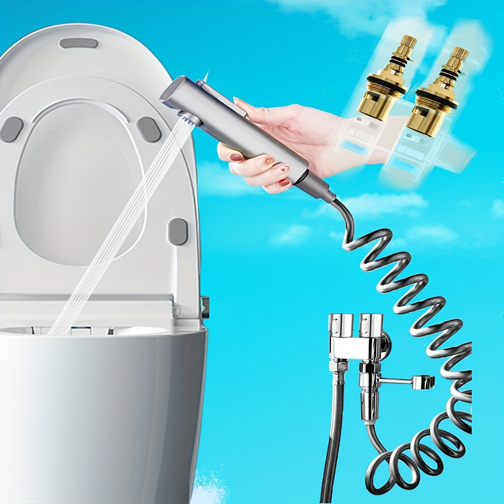 Stainless Steel Heavy-Duty Wall-Mounted Shower System with Adjustable Vertical Spray Gun - Dual-Outlet Angle Valve (G1/2 Male Thread) for Bathroom,, Car Wash - ABS Hose Compatible, Polished Chrome & Valve Core