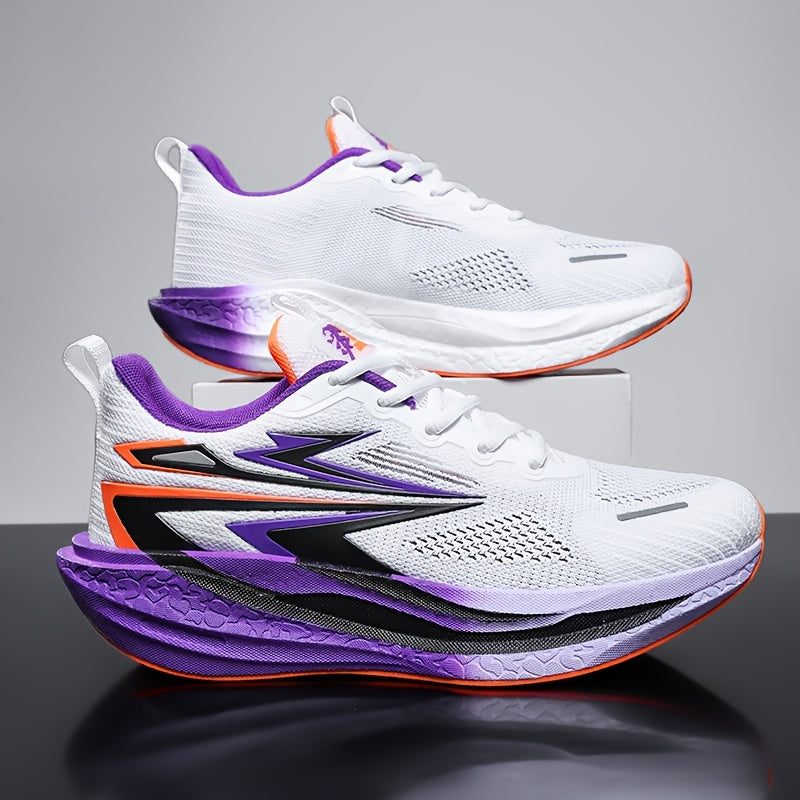 Men'S Breathable Running Shoes with Thick Cushioned Sole for Marathon Training - Lightweight Low-Top Sneakers, Vibrant Orange & Purple Accents, Durable MD/TPR Outsole, Lace-Up Design for Hiking, Outdoor & Casual Wear, Trail R