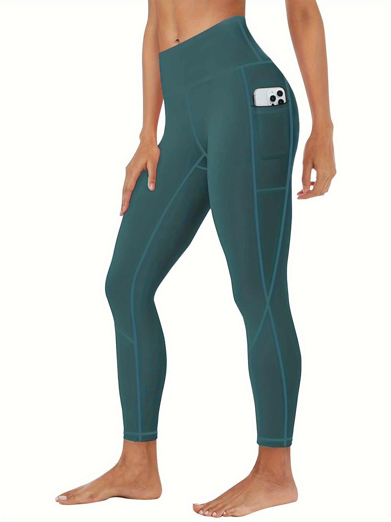 Women's Plus Size Slimming Yoga Leggings with Pockets - High Waist, Breathable & Stretchy Activewear for Running and Fitness