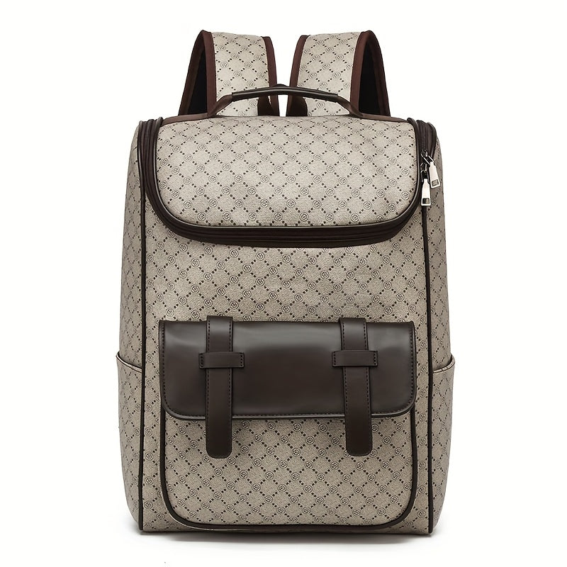 LUMG Men'S Casual Large Capacity Laptop Backpack - Brown & Beige Check Pattern, Durable, Multiple Compartments with Zipper Pockets, Ideal for Commuting, Travel, and Everyday Use, Everyday Backpack|Casual Style Backpack|Functi