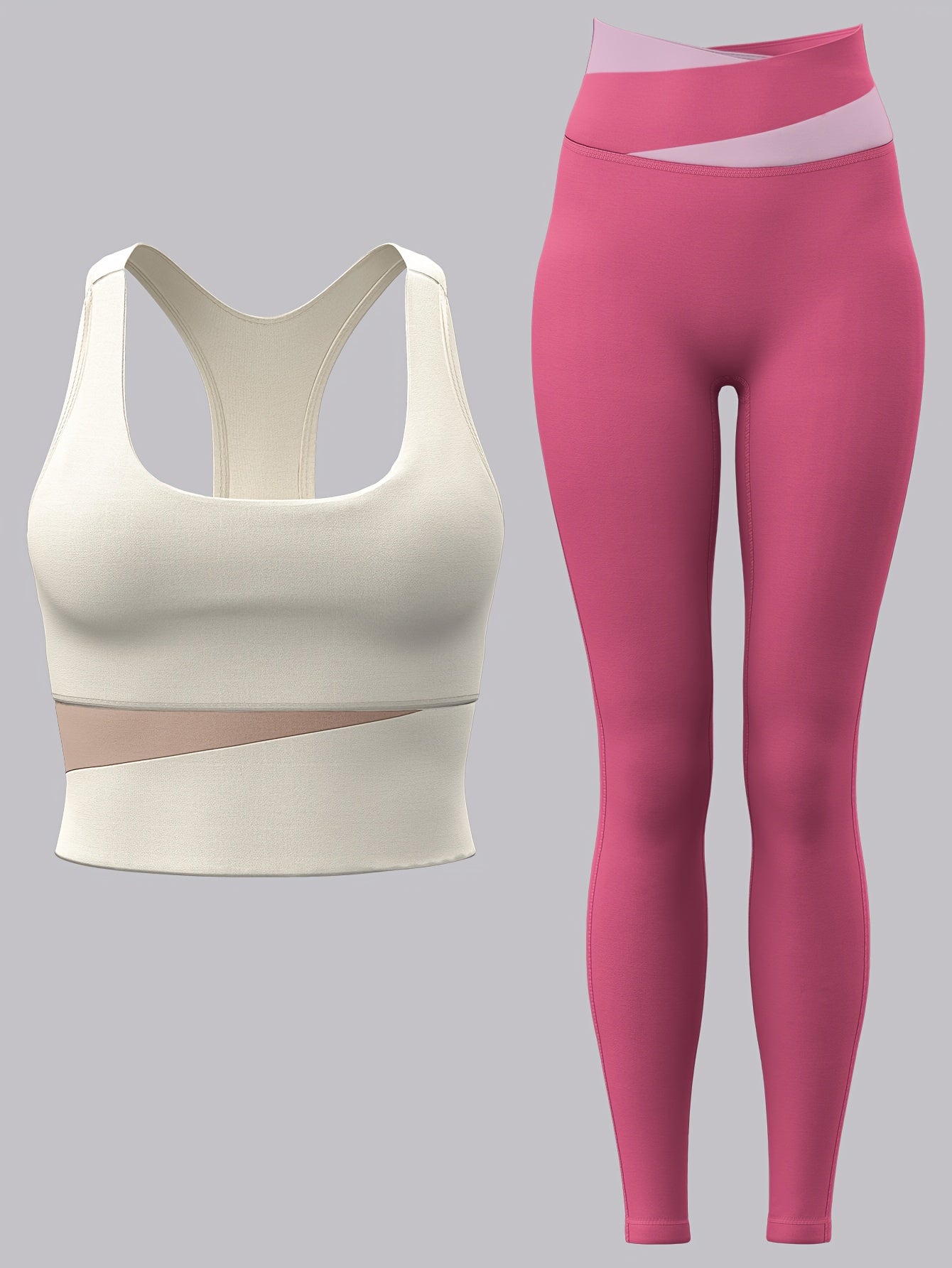 Women's 2-piece sports set with sports bra and leggings, color block design suitable for cycling, fitness, yoga, and running.