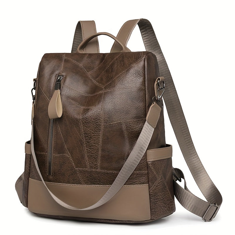 Women's Backpack - Large Capacity, & Travel Bag with Golden-Tone Hardware, Adjustable Shoulder Straps & Front Zipper Pocket - Coffee Brown/Beige/Red/Black Handbag for College, Business, Daily Use (Stylish Durable PU, Bags For