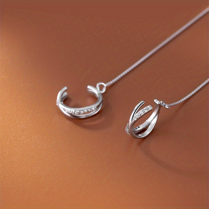 Shiny Zircon Decor Sexy Ear Cuff Threader Earrings Copper Jewelry Exquisite Female Gift Daily Casual