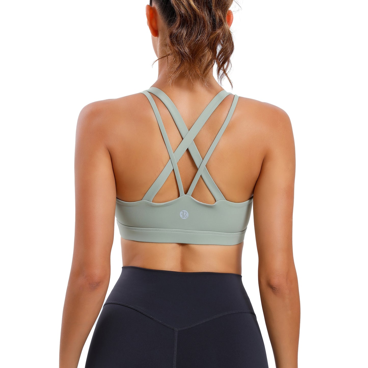 LEOQ Women's Slim Fit Yoga Sports Bra - Elegant Cross-Back Design, Mint Green Nylon Spandex Blend, Removable Pads, Medium Support for Fitness & Yoga, LEOQ