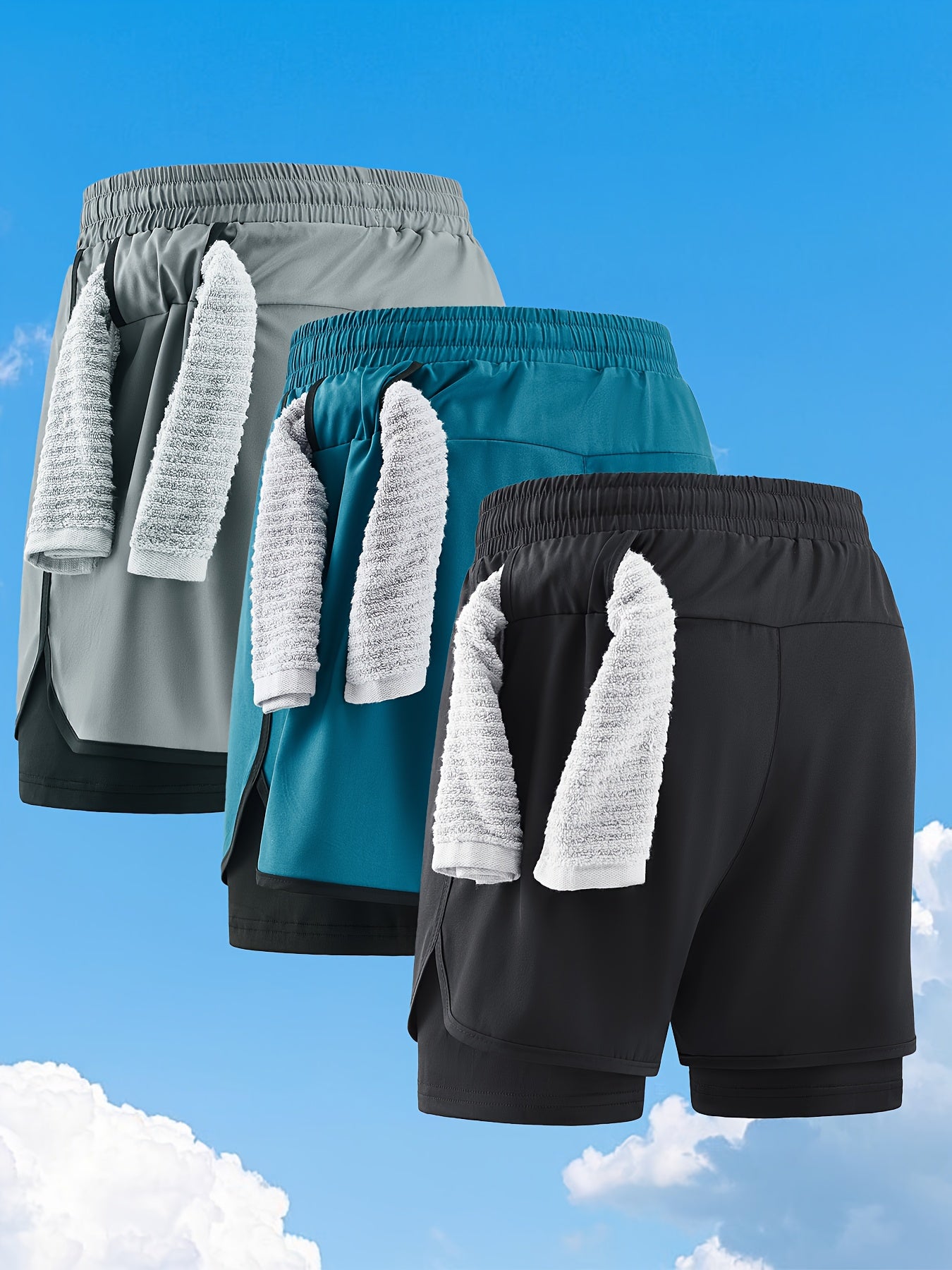 Zhiyu OBM 3pcs Men's Fitness Running Shorts, Elastic Waistband, Soft Lining, Towel Included, Perfect as a Gift