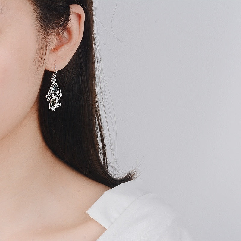 Creative Flower Water Drop Pear Shaped Earrings for Women Retro Crystal Stone Earrings Temperament Banquet Jewelry