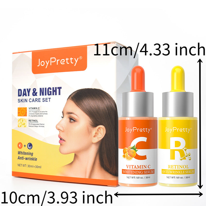 Vitamin C Serum In The Morning And Retinol Essence In The Evening, Facial Skin Care Serum Set, Moisturizing, Rejuvenating Essence To Improve Rough Skin, 30ml*2pcs/Set With Plant Squalane