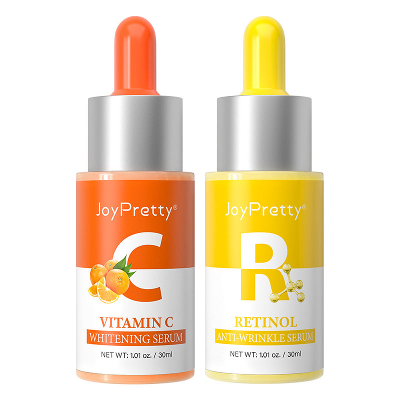 Vitamin C Serum In The Morning And Retinol Essence In The Evening, Facial Skin Care Serum Set, Moisturizing, Rejuvenating Essence To Improve Rough Skin, 30ml*2pcs/Set With Plant Squalane